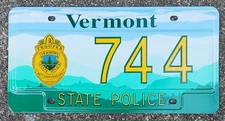 1997 Vernont State Police License Plate #744 New Old Stock 50th Anniversary