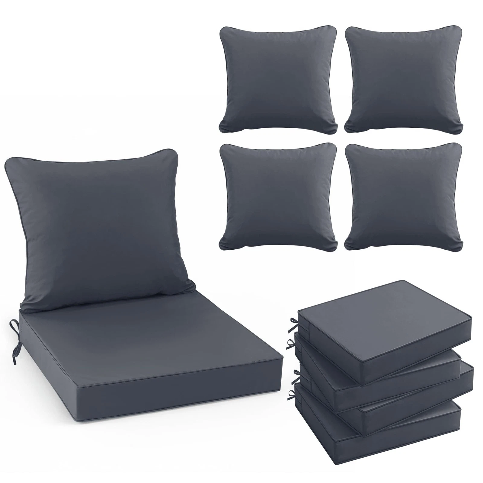 Outdoor Cushions 22x22 Waterproof Fade Resistant Dark Grey Set Summsun Patio