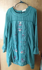 Umgee Dress Women's XL Embroidered Lined Floral Gauze Boho Bohemian Green