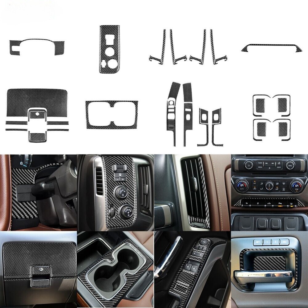 40Pcs For Silverado SIERRA 2014-2018 Real Carbon Fiber Kits Full Interior Trim