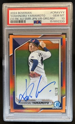 2024 Bowman Yoshinobu Yamamoto Chrome RC Auto Samurai Japan SP Orange /25 PSA 10