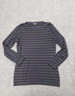 Eileen Fisher Tunic Sweater Womens Medium Purple Black Striped Boat Neck Wool