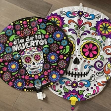 2 New Balloons Día De Los Muertos Sugar Skulls Mighty Bright 21"/26” Foil Mylar
