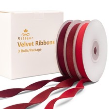 3 PCS Red Burgundy Velvet Ribbon 3/8 Inch x 15 Yards Double Faced Valentine