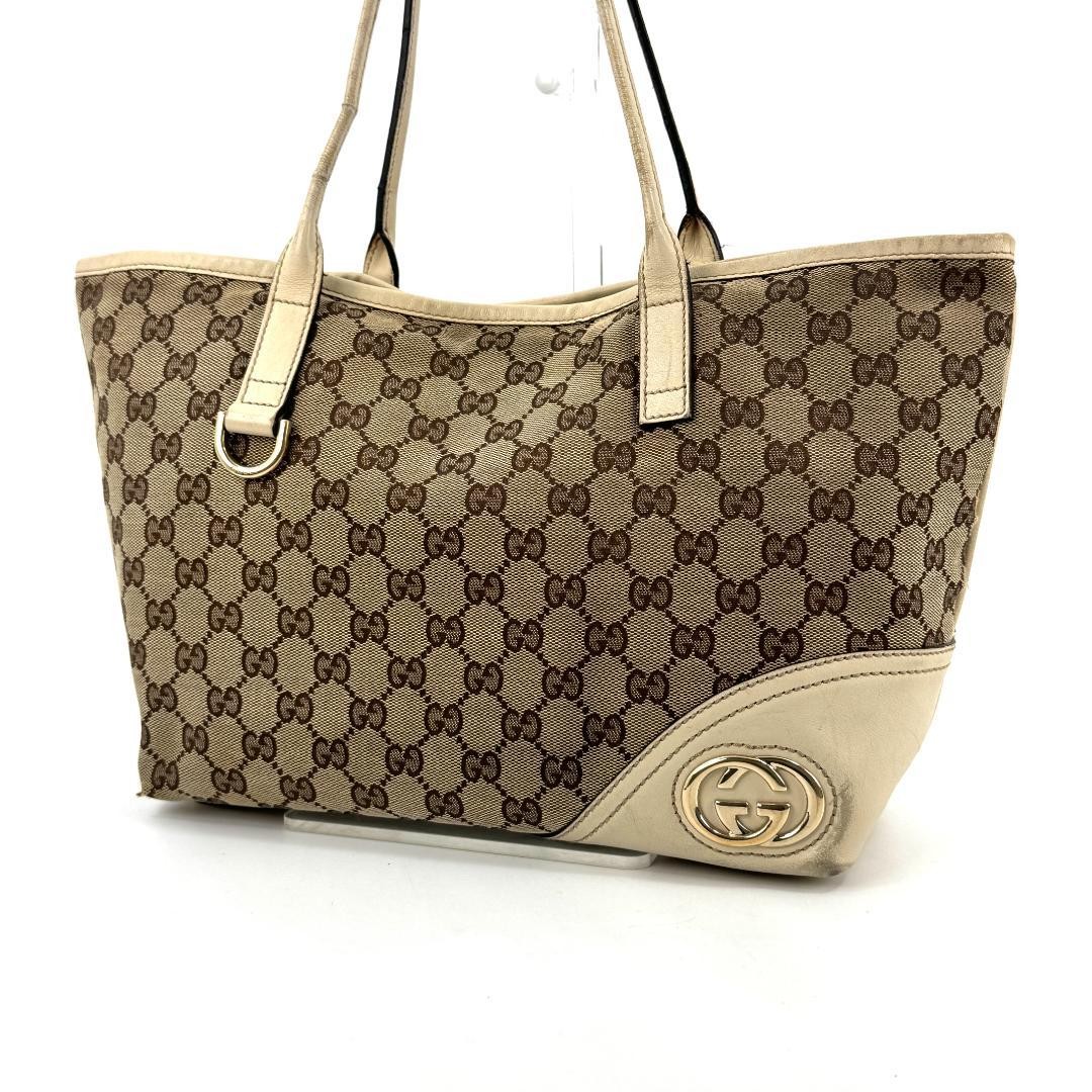 Authentic Gucci GG New Brit Canvas Leather Tote Bag from Japan