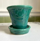 Shawnee McCoy Pottery Dark Teal Turquoise Flower Pot Planter Draped Daisy USA