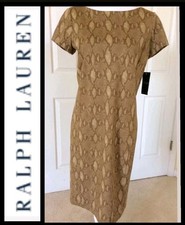 👗🛍 Ralph Lauren Brown  Multi Animal Python Print Ponte Sheath Dress ~ M M3020