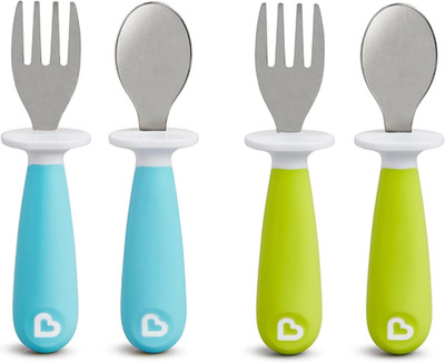   Raise  Toddler Fork and Spoon Utensil Set, Rest Keeps Tip off Table, BPA Free,