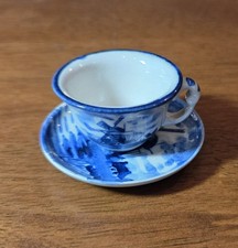 Antique Miniature Delft Windmill 1 1/2" Cup and 2 2 3/8" Saucers