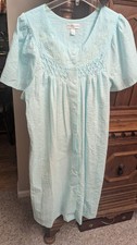 MISS ELAINE Blue Seersucker Robe Nightgown Size L
