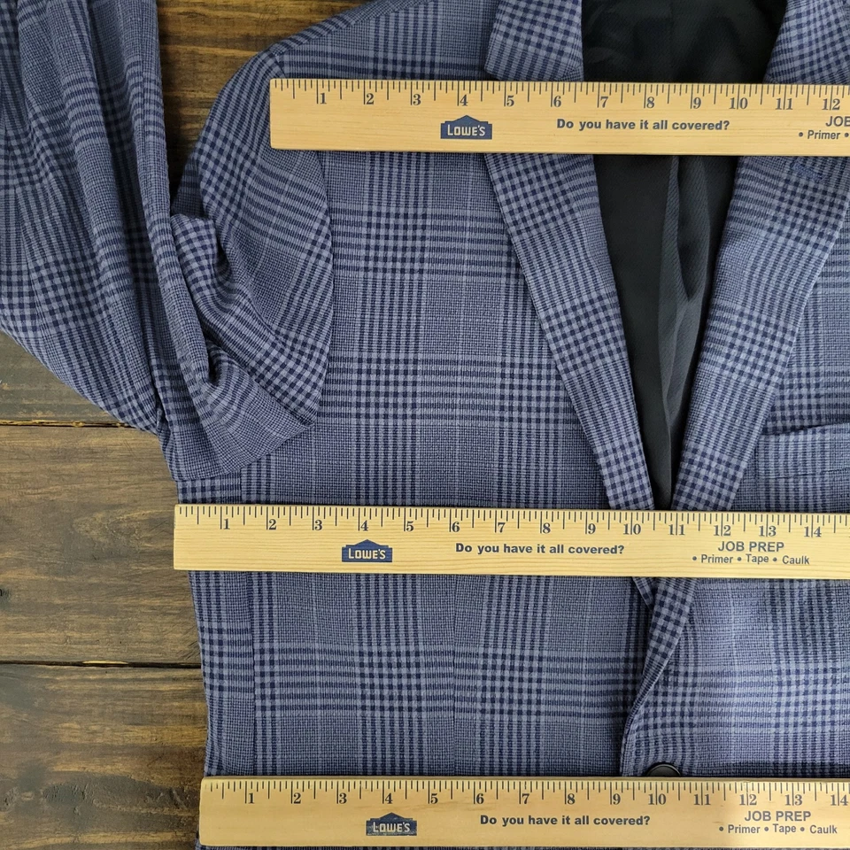 Abrigo Blazer Deportivo Para Hombre APT.9 Dos Botones Azul Cuadros Mezcla de Poli Seersucker 42R Foto 2 de 4