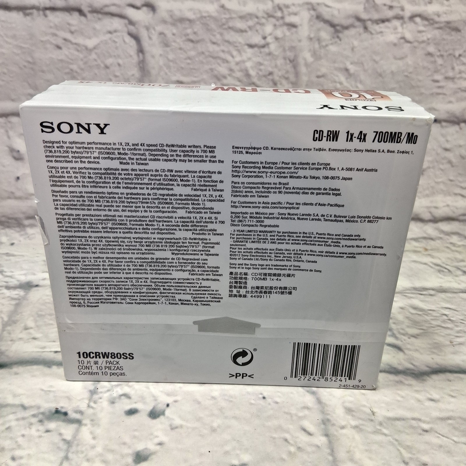 Sony 10 Pack CD-RW 80 Min. 700MB Blank Discs CDs 1-4X New Sealed