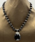 Black Faceted Bead Necklace With Large Teardrop Pendant Gothic Style