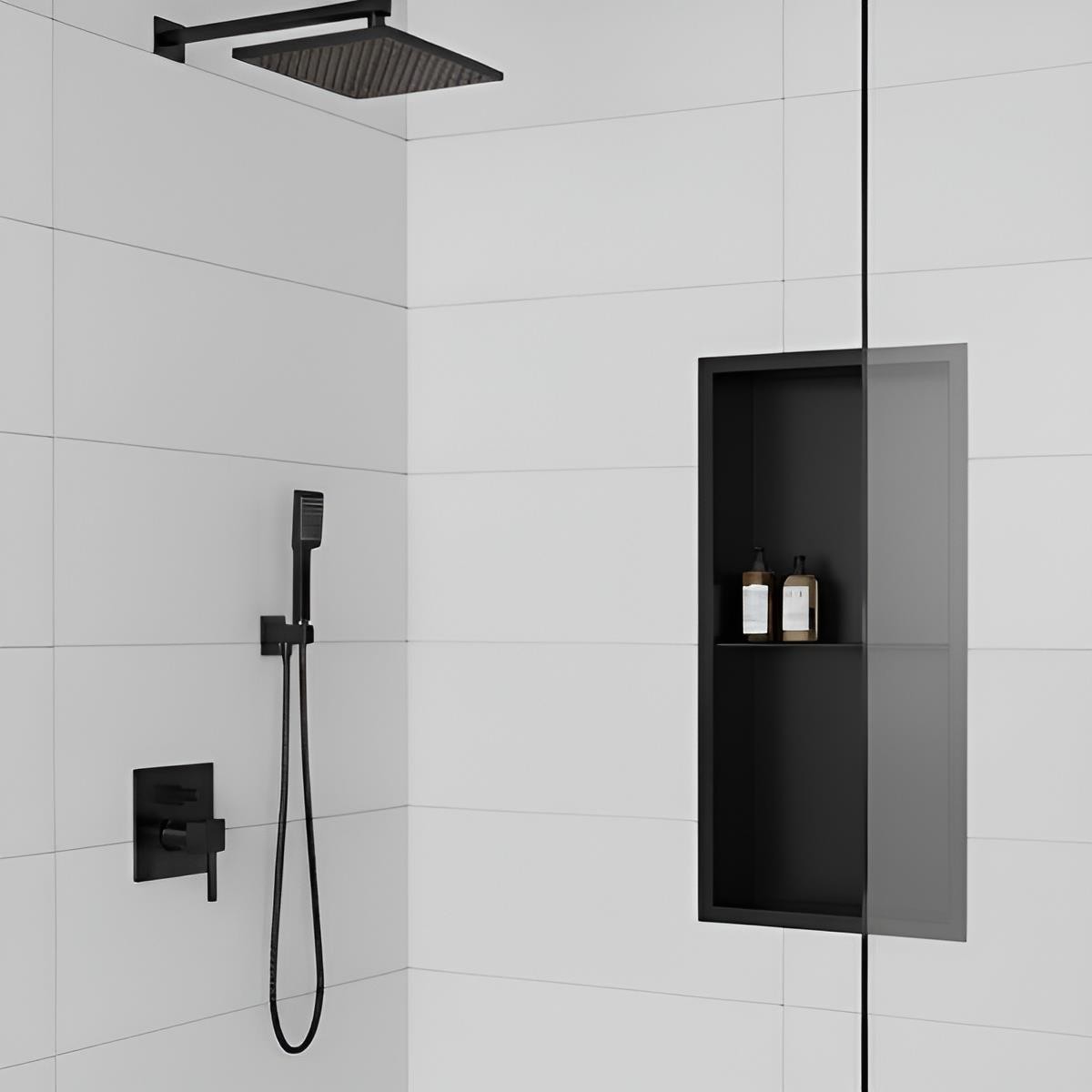 30x60cm Bathroom Shower Niche 304 Stainless Steel Recessed Storage Shelf Black