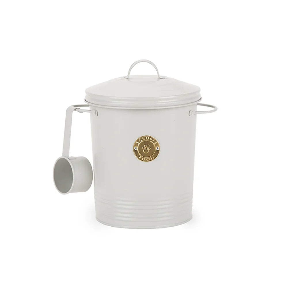 Scruffs Cantina 12L Steel Pet Food Storage Canister & Scoop – Light Grey