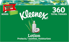 Kleenex Lotion Facial Tissues with Coconut Oil 3 Flat Boxes 120 Tissue/Box 3-Ply