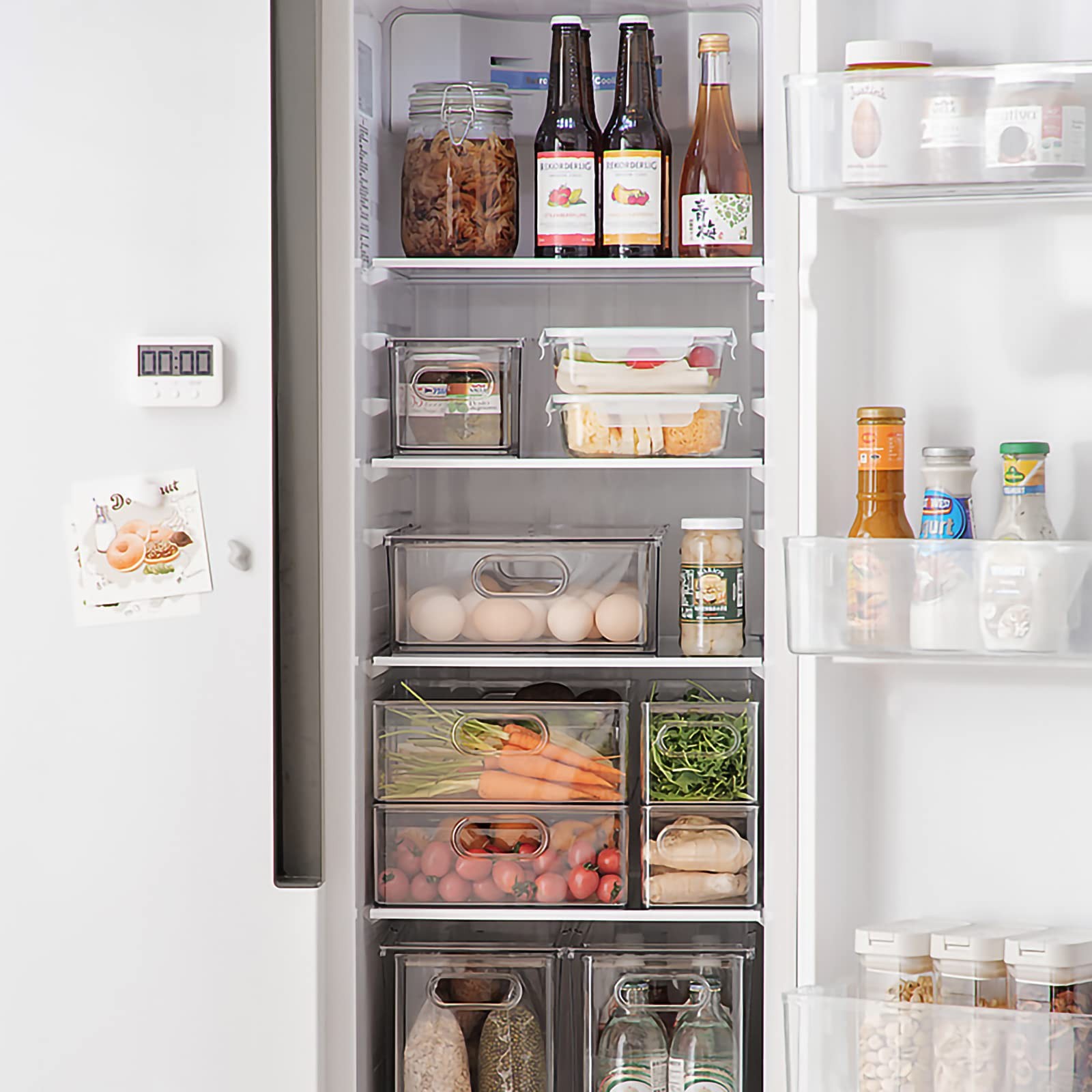 4 Pack Fridge Organizer Bins - Clear Pull-Out Drawers - Stackable - Divided
