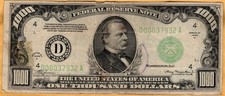1934 $1000 Cleveland Federal Reserve Note in nice circulated condition