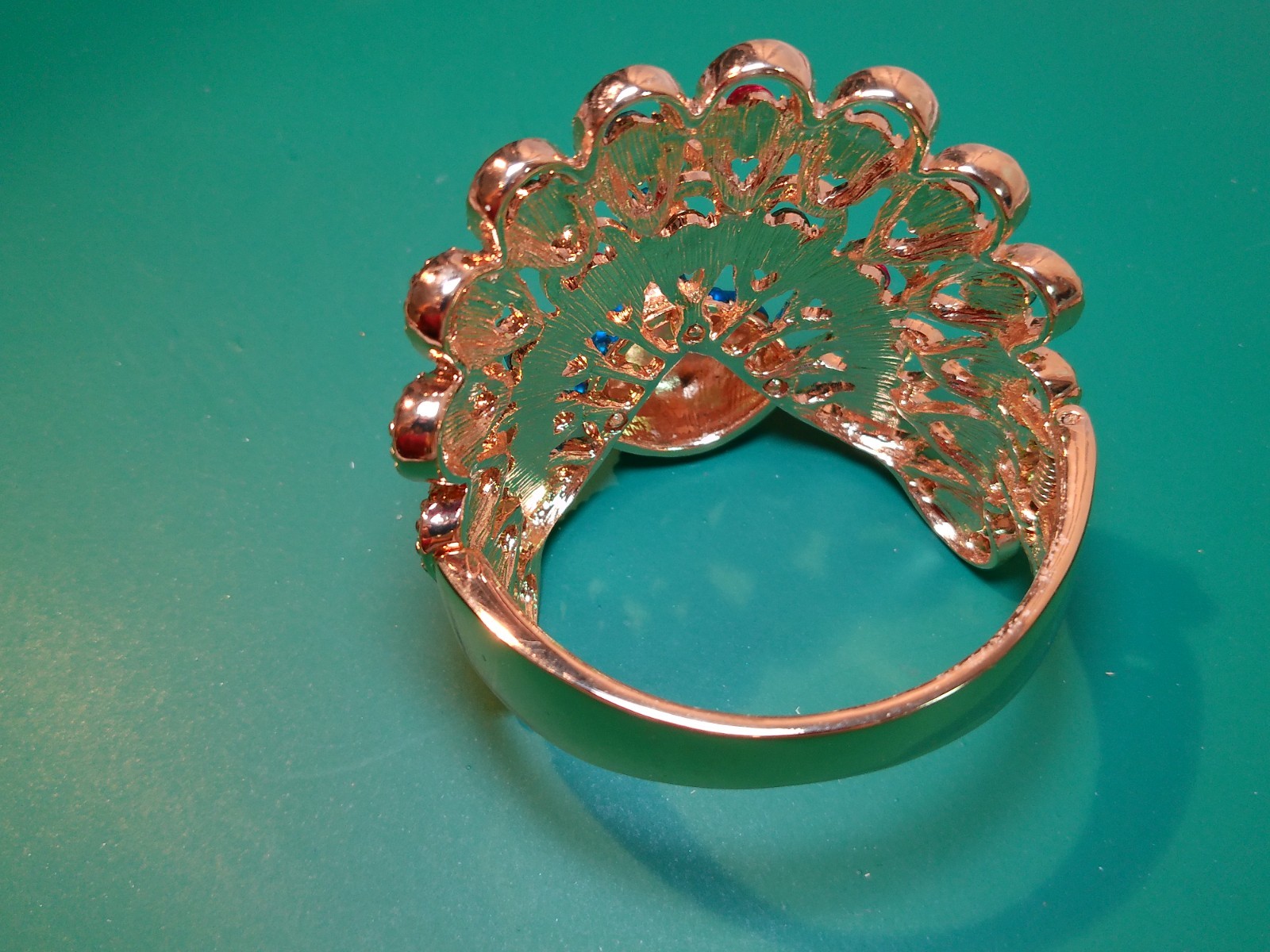 Multi-Colored Rhinestone Peacock Hinged Cuff Brac… - image 4