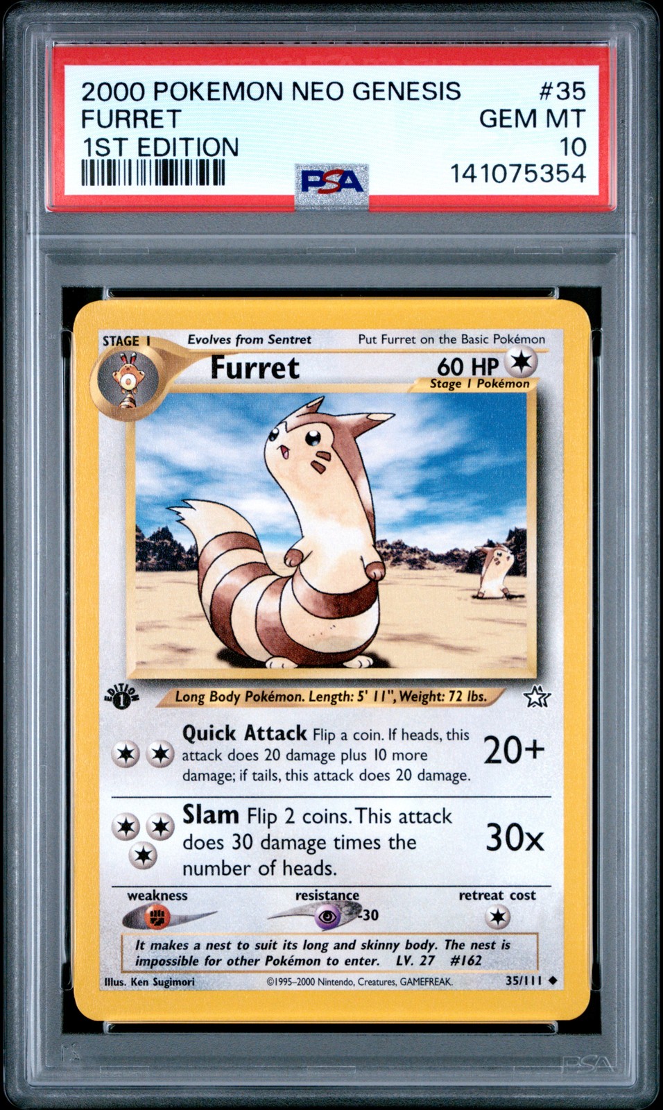 2000 POKEMON NEO GENESIS 1ST EDITION #35 FURRET PSA 10