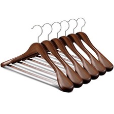 Suit Hangers 6 Pack,Wide Shoulder Wooden Hangers,Solid Wood Coat Hangers with...