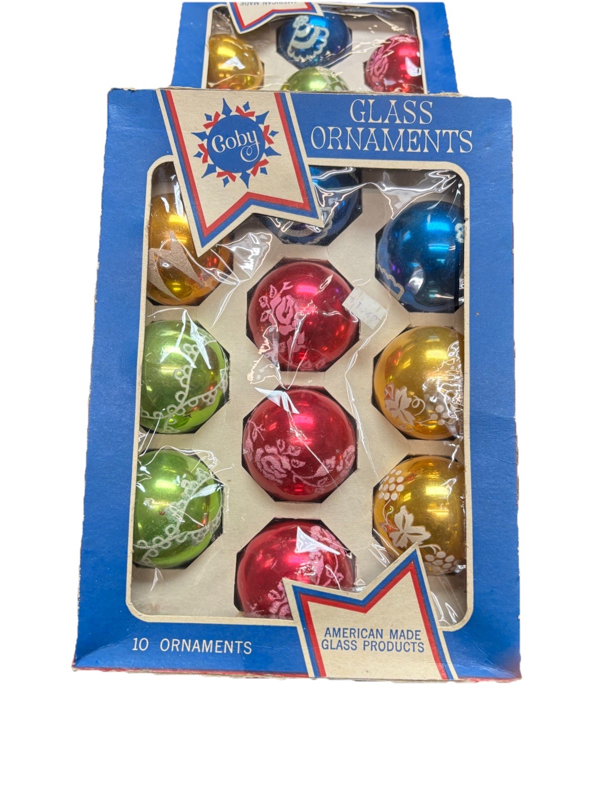 10 Coby Glass Mica Christmas Ornaments-Made in the USA In Or