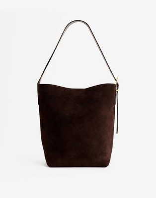 Madewell The Essential Bucket Tote Bag In Luxe Suede Dark Carob Brown Purse NWT