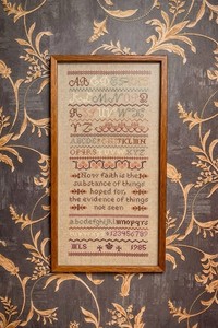 Vintage 1985 Framed Needlework Sampler Embroidery Alphabet Faith Verse