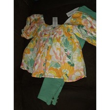 Janie and jack sweet paradise floral top and green Ponte pants size 5 nwt