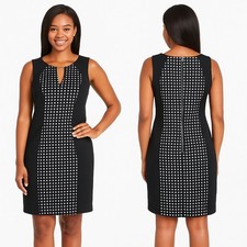 Calvin Klein Dress 6 Black White Eyelet Keyhole Geometric Gold Zipper Modern