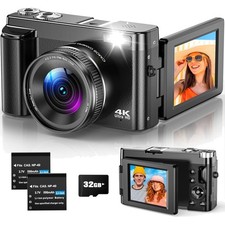 Digitalkamera 4K 48MP Kompakte Kamera Fotokamera mit 3-Zoll 180° Flip-Bildsch...