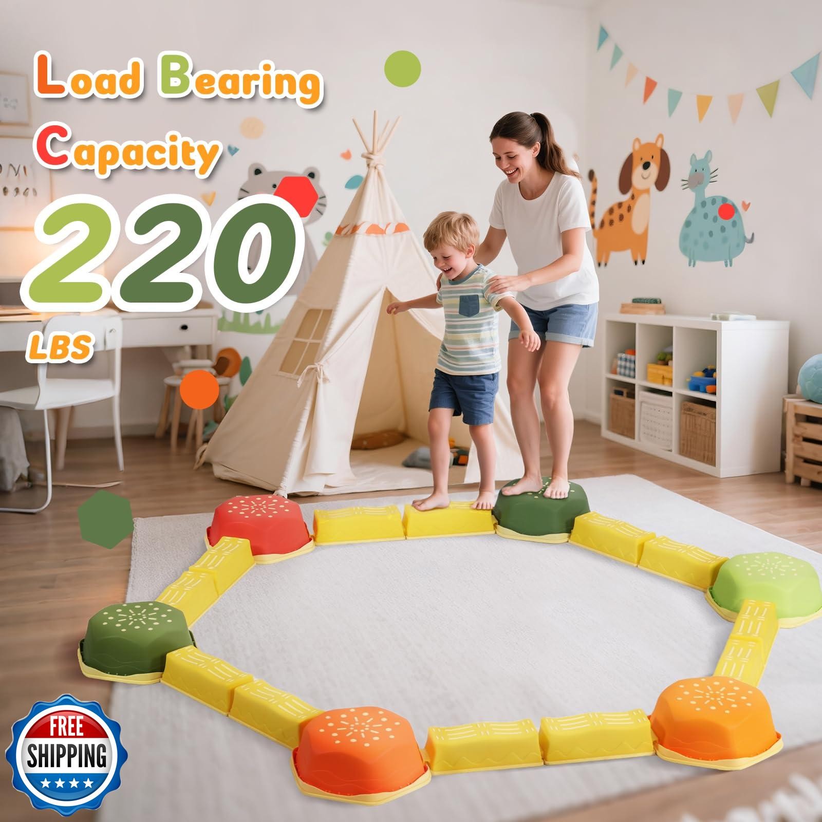 HappyField Balance Beam for Kids 18Pcs Non-Slip Stepping Stones O