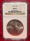 NGC 1923 $1 Peace Silver Dollar MS 63 Looks 64 very nice reflective coin