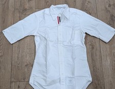 490 Mens THOM BROWNE Cotton Longline SS Button Up Shirt White 1 - Small