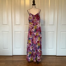 Olivia Grey Purple Floral Tiered Maxi Dress XL Sleeveless V Neck NWT