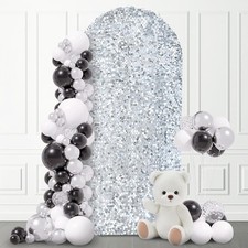 SaitiMade 6 FT Sequin Arch Backdrop Cover, Silver Wedding Arch Stand Cover, R...