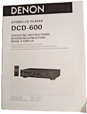 Original-Bedienungsanleitung DENON DCD-600 CD-Player auf dt., engl., franz. +RAR