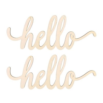 2pcs Hello Wood Signs Cutouts Wooden Letter Signs DIY Block Words Decorative ...