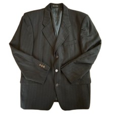 Yves Saint Laurent Vintage Wool Charcoal Grey Pin Stripe Suit Blazer 44