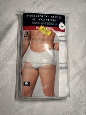 NEW Roundtree  Yorke 3-Pair Mens Full Cut Briefs Underwear White Cotton 38