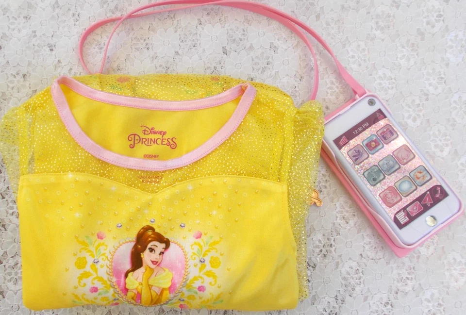 DISNEY принцев платье, желтый/золотой блестящий сети, девочки 6 + телефон с чехлом - Изображение 2 из 4