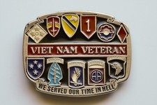 Belt Buckle Viet Nam Veteran "We Served Our Time In Hell" Silver Tone US Vintage