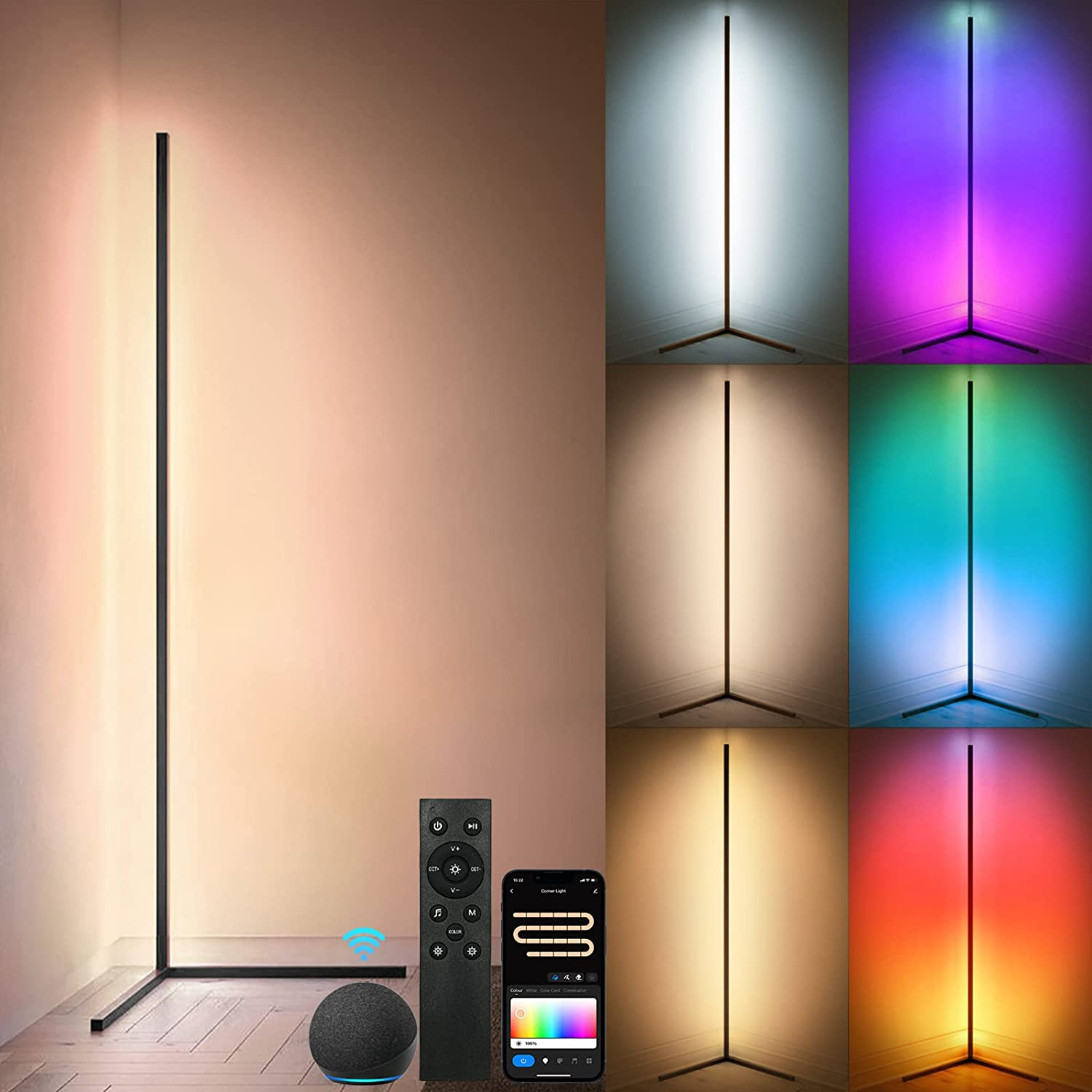 RGBWW Corner Lamp with Color Changing Modes, Ideal for Living Room, Alexa-Compatible