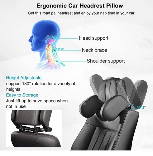 Car Headrest Pillow, Road Pal Headrest, Adjustable Seat Neck Support, Pillow - Picture 2 of 7