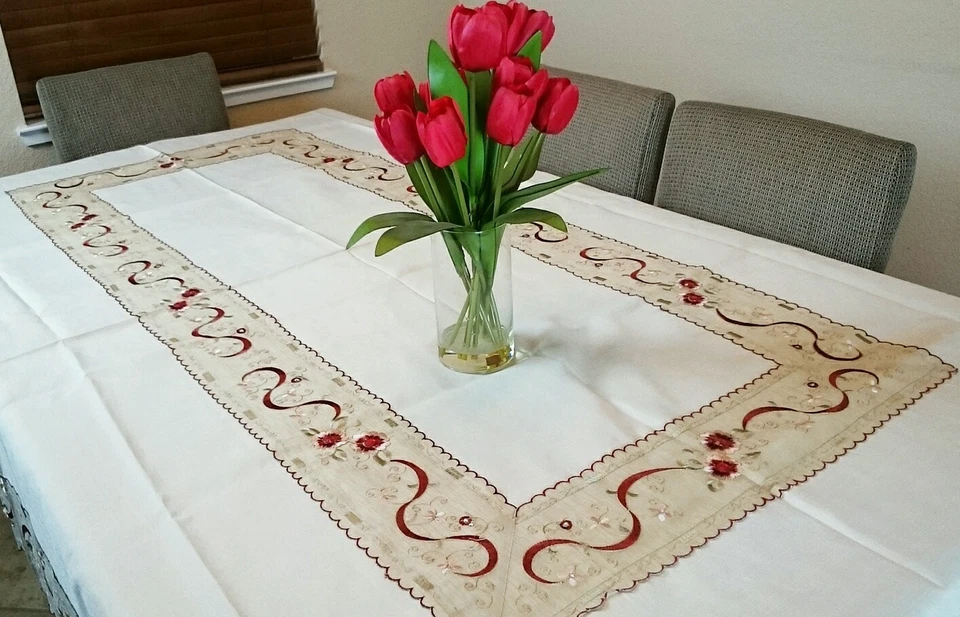 Servilleta mantel bordado 72x126 piedra del Rin con joyas lino elegante Foto 3 de 4