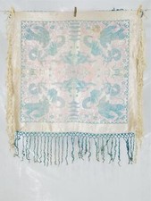 Antique Chinese Hand Embroidered Silk Piano Shawl 34x31 inches