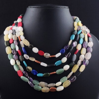 Awesome Massive 731.00 Cts 5 Strand Mix Gem  Beaded Womens Necklace VK 01  E587