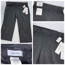 Calvin Klein Pants 40x31 Gray Check Poly Rayon Stretch Flat NWT $95 YGI Y3-49