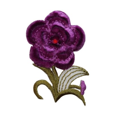 2-Pack 3D Embroidered Flower Patches - Purple Gold Thread Sew-On Appliques For Clothing & Crafts