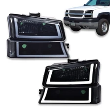 4PCS Chrome Housing Smoked Headlights Lamps W/ LED DRL Fit For 2003-06 Silverado